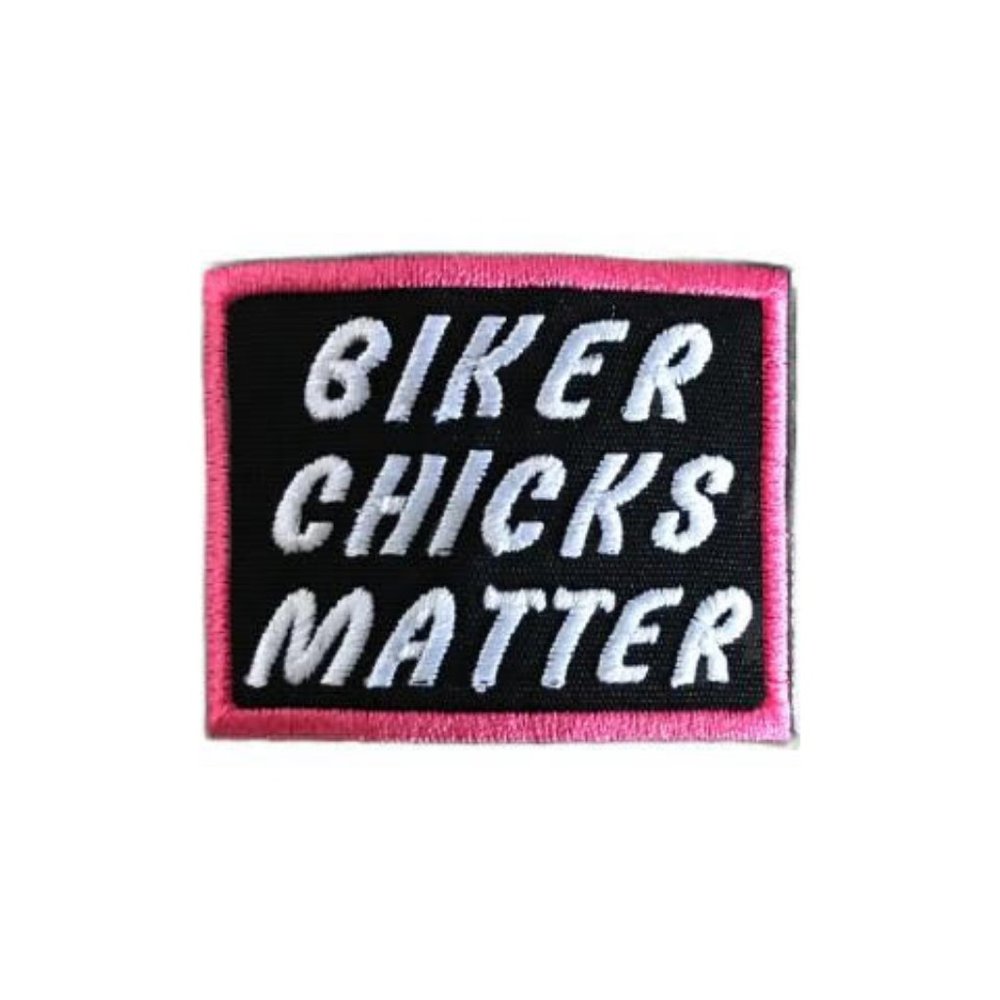 BCM embroidered patch Biker Chicks Matter with Pink Border and White Lettering